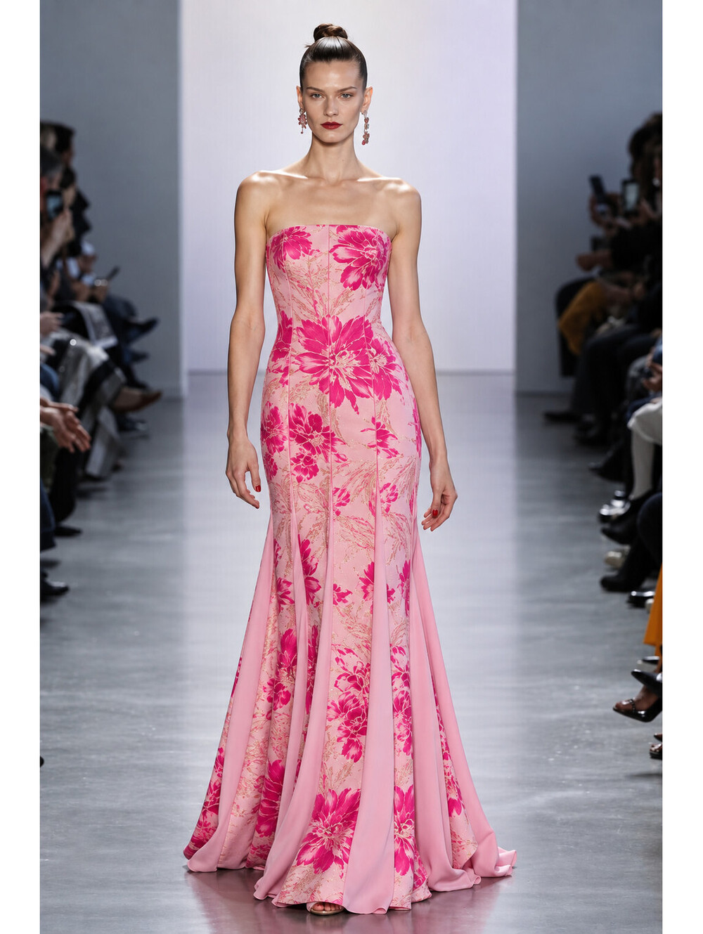 Badgley Mischka Sz 4 Pink Floral Jacquard Strapless Gown Scarf Formal NWT Runway